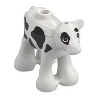 Animal, Cow, Baby / Calf with Reddish Brown Eyes, Black Spots Print White