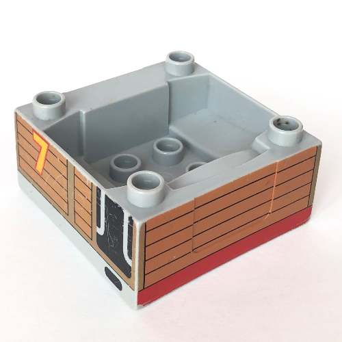 Duplo Train Cab / Tender Base with Bottom Tube and Thomas & Friends Toby #7 Print Light Bluish Gray