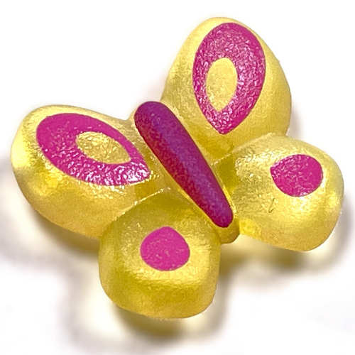 Clikits Icon, Butterfly 2 × 2 with Pin, Purple Body & Dark Pink Wings Print Trans-Fire Yellow