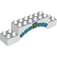 Duplo Brick 2 × 10 × 2 Arch with Dark Azure Stone Arch and Gold Police Badge Print White