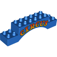 Duplo Brick 2 × 10 × 2 Arch with Red and Yellow 'CIRCUS' Print Blue