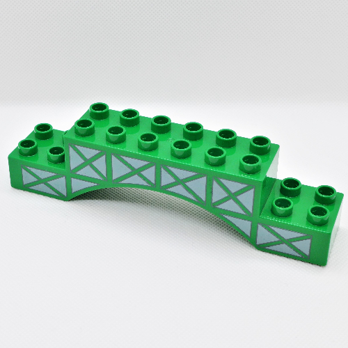 Duplo Stein 2 × 10 × 2 Bogen mit Träger Druck Grün