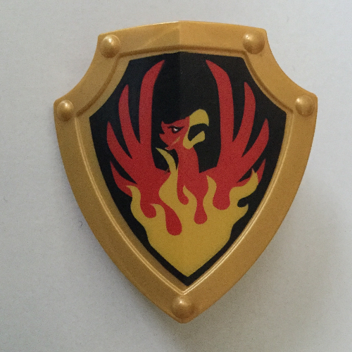 Duplo Shield, Angled Triangle with Phoenix Print Perlgold