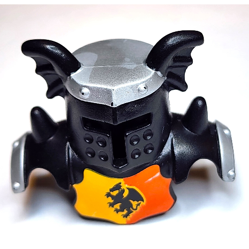 Duplo Armor with Black Helmet with Silver Top, and Red and Yellow Breastplate and Dragon Print Black