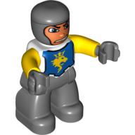 Duplo Figure with Rounded Head with Dark Bluish Gray Legs, White Chest, Yellow Arms, Dark Bluish Gray Hands White