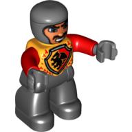 Duplo Figure with Rounded Head with Black Legs, Black Dragon on Shield, Red Arms, Dark Bluish Gray Hands, Smile Print Leuchtendes Hellorange