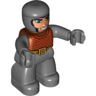 Duplo Figure with Rounded Head with Dark Bluish Gray Legs, Brown Chest, Dark Bluish Gray Arms, Dark Bluish Gray Hands (Phoenix Soldier) Rotbraun