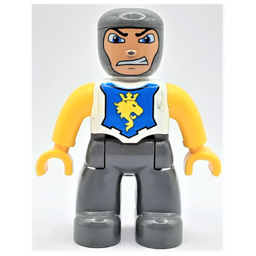 Duplo Figure with Rounded Head with Dark Bluish Gray Legs, Yellow Arms and Hands White