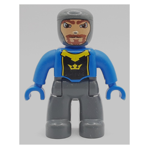 Duplo Figure with Rounded Head with Dark Bluish Gray Legs, Yellow Crown on Black Background, Blue Arms and Hands Blau