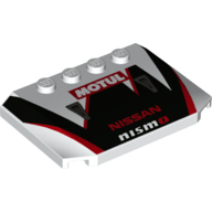 Brick Wedged, Curved Triple 4 × 6 × 2/3 with 4 Studs and Black/Red Markings, 'MOTUL', 'NISSAN', 'NISMO' Weiß