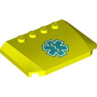 Brick Wedged, Curved Triple 4 × 6 × 2/3 with 4 Studs with Dark Turquoise Star of Life print Vibrant Yellow