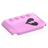 Brick Wedged, Curved Triple 4 × 6 × 2/3 with 4 Studs with Black Broken Heart print Bright Pink