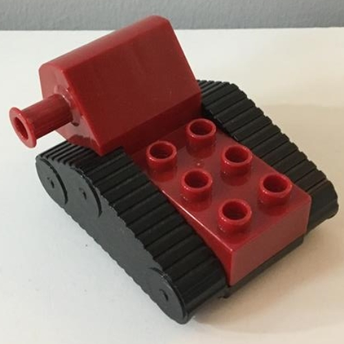 Duplo Backhoe Caterpillar Base 4 × 5 × 3 with Black Undercarriage and Fake Treads Dunkelrot