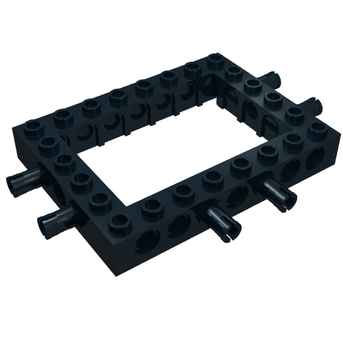 Technic Brick 6 × 8 with 4 × 6 Opening, 2 Fixed Rotatable Friction Pins on 3 Sides Black