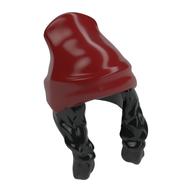 Hair and Hat, Two Braids and Beanie, Dark Red Pattern Schwarz