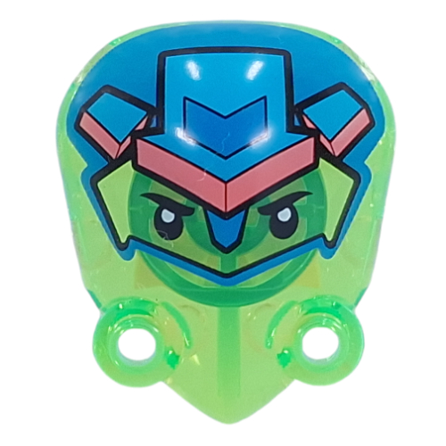 Large Figure Limb Cover 4 × 5 with 2 Studs with Black Eyes, Dark Azure Mask, Medium Azure/Coral Arrow print Trans-Bright Green
