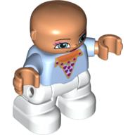 Duplo Figure with Soft Hair White, White Legs, Magenta Hearts Print (Princess) Bright Light Blue