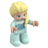 Duplo Figure with Hair with Braid over Left Shoulder, Light Aqua Legs, Heart on Chest Print (Elsa) Light Aqua