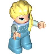 Duplo Figure with Hair with Braid over Left Shoulder, Medium Azure Legs, White Icicles on Chest Print (Elsa) Medium Azure
