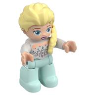 Duplo Figure with Hair with Braid over Left Shoulder, Light Aqua Legs, Icicles on Chest Print (Elsa) White