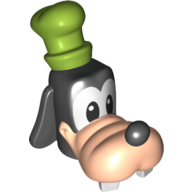 Minifig Head Special with Large Nose and Two White Teeth, and Small Lime Hat Print (Goofy) Black