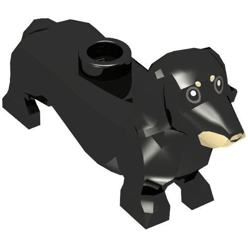 Animal, Dog, Dachshund, Dark Tan Nose, Dark Bluish Grey Eyes and Print Schwarz