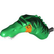 Animal Body Part, Dinosaur, Baryonyx Head with Yellow Eyes, Dark Green Markings, Orange Stripe, White Teeth Grün