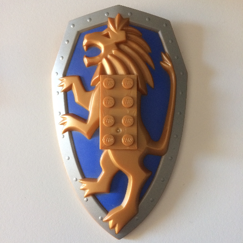 Large Figure Shield, 2 × 4 Brick Relief, Lion with Royal Blue and Silver Print Reddish Gold