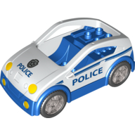 Duplo Car Coupe with Blue Base, Headlights, Star Badge and 'POLICE' Print Weiß