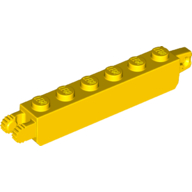 Hinge Brick 1 × 6 Locking with 1 Finger Vertical End and 2 Fingers Vertical End, 7 Teeth Yellow