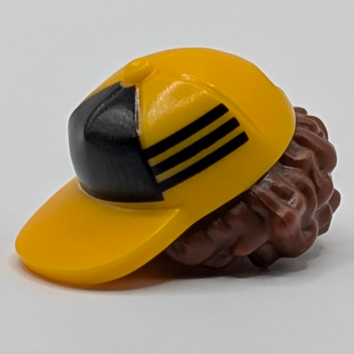Hair and Hat, Cap with Black Front and Reddish Brown Curly Hair Bright Light Orange