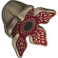 Minifig Creature Head, Demogorgon with Dark Red Inside, Tan Teeth print Dark Tan