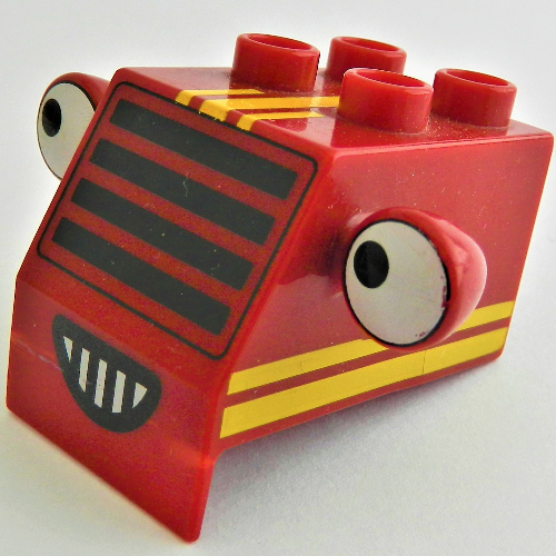 Duplo Forklift Front with Grille, Yellow Stripes and White Headlight Eyes Print (Sumsy) Dunkelrot