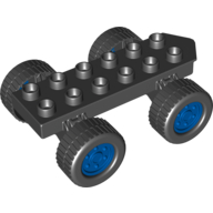 Duplo Car Base 2 × 6 with Four Black Wheels & Metal Blue Hubs Black