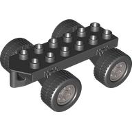 Duplo Car Base 2 × 6 with Four Black Wheels and Flat Silver Hubs Schwarz