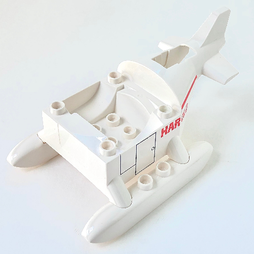 Duplo Helicopter Base 6 × 11 × 3 with Skids - Tail with Integrated Narrow Winch Holder 'HAROLD' Print White