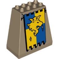 Duplo Brick 3 × 6 × 5 Slope 75° All Sides with Lion and Crown Banner Print Dunkelbeige