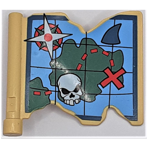 Duplo Flag 3 × 2 1/3, with Ragged Edge, Handle, and Treasure Map Print Tan