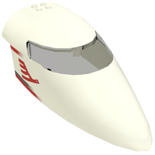 Flugzeugrumpf gebogen Vorderteil 8 × 16 × 5 mit transparent-braunem Glas mit rotem Airline-Vogel und Streifen (bedruckt) Weiß