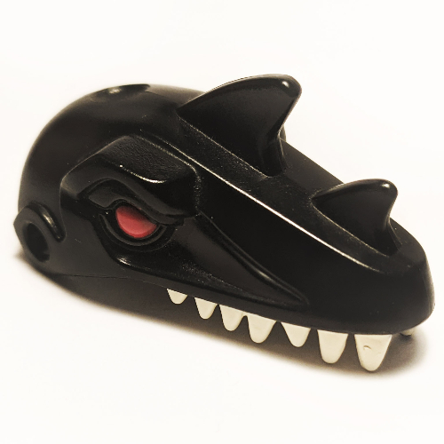 Animal Body Part, Dinosaur, Raptor Head with Red Eyes, White Teeth print Schwarz