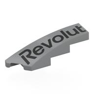 Brick Wedged, Curved 1 × 4 with Stud Notch Left with Black 'Revolut' print Light Bluish Gray