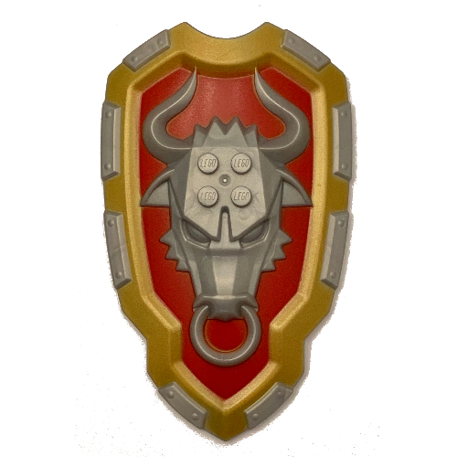 Large Figure Shield, 2 × 2 Brick Relief, Bull with Red and Metallic Gold Print Perlhellgrau