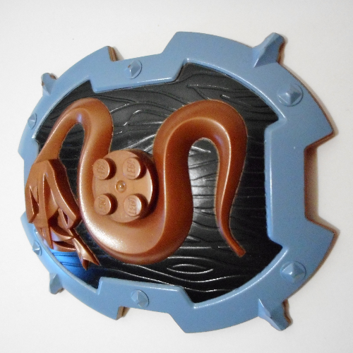 Large Figure Shield, 2 × 2 Brick Relief, Snake with Black and Sand Blue Print Copper
