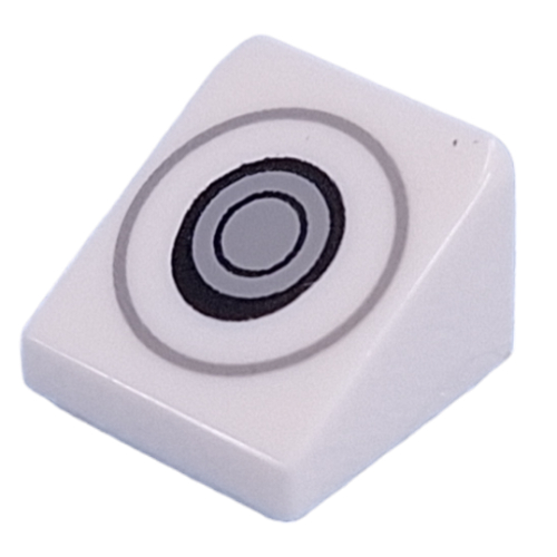 Brick Sloped 30° 1 × 1 × 2/3 with Silver Circles, Button Print Weiß