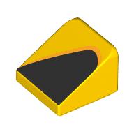 Brick Sloped 30° 1 × 1 × 2/3 with Black Triangle print Gelb