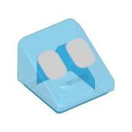 Brick Sloped 30° 1 × 1 × 2/3 with Two Rounded White Squares Print Trans-Dark Blue