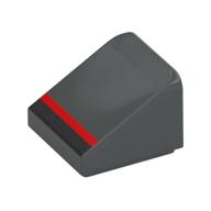 Brick Sloped 30° 1 × 1 × 2/3 with Black/Red Stripe print Dark Bluish Gray