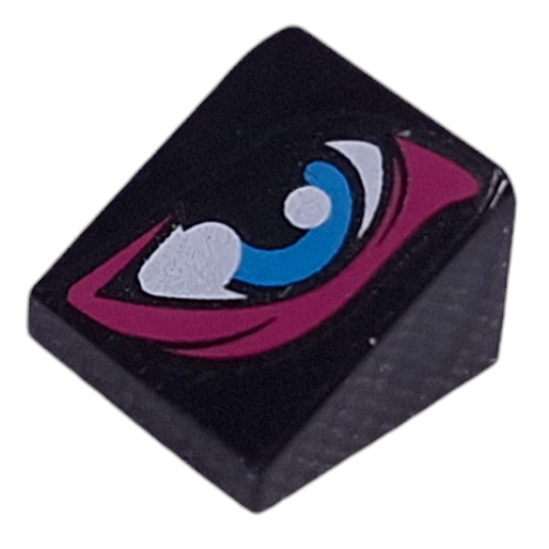 Brick Sloped 30° 1 × 1 × 2/3 with Dark Azure/White Eye, Dark Purple Outline print Black