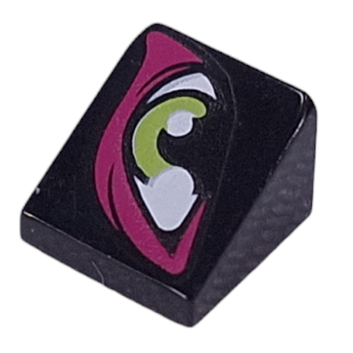 Brick Sloped 30° 1 × 1 × 2/3 with Olive Green/White Eye, Dark Purple Outline print Schwarz