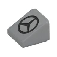 Brick Sloped 30° 1 × 1 × 2/3 (Cheese Slope) with Dark Bluish grey Mercedes Logo print Hellblaugrau